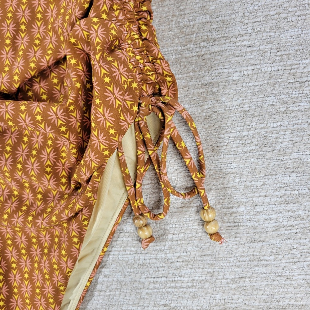 Roxy Ray Of Sunshine One-piece Swimsuit Large Brown Geometric Ruched High Cut - Picture 5 of 13